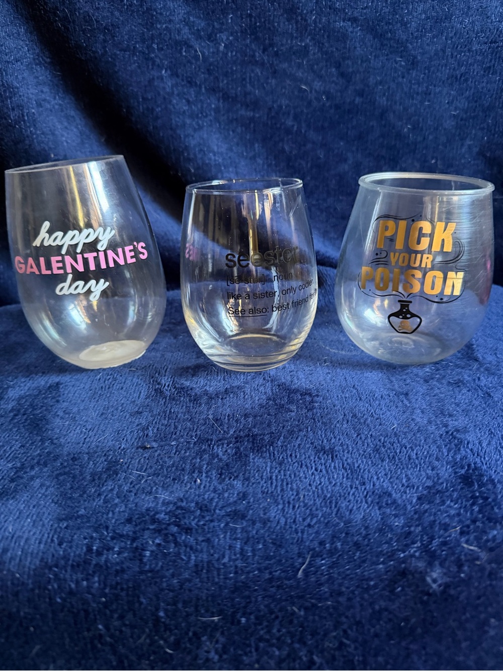 Clear Stemless Wine Glass - 'Happy Galentine's Day' Pink & White Accent